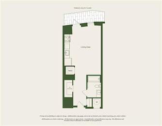 A floor plan of a living area on the fifth floor.