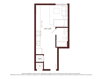 A floor plan of a room with dimensions 143"x99" and labeled W/D.