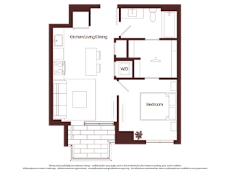 A floor plan of a house with a kitchen, dining area, and a bedroom.