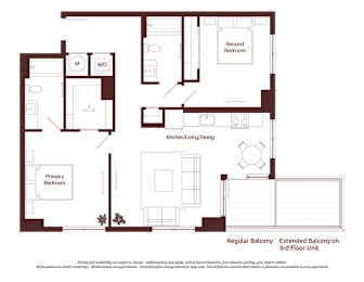A floor plan of a house with a kitchen, dining area, and two bedrooms.