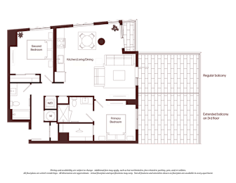 A floor plan of a house with a kitchen, living room, dining room, and two bedrooms.