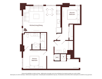 A floor plan of a house with a kitchen, dining area, and two bedrooms.