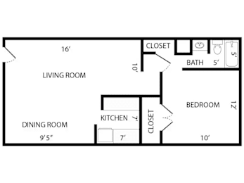 1 bed 1 bath floor plan at Postmark at Littleton, Colorado, 80120