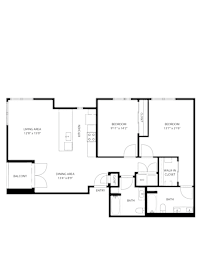 2Bedroom 2Bathroom Floor Plan at Mile Apartments, Denver, 80204
