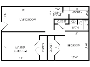 2 bed 1 bath floor plan at Postmark at Littleton, Littleton, 80120