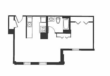 A black and white drawing of a floor plan of a room.