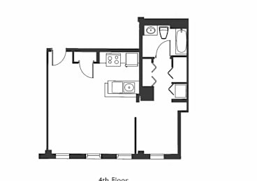 A floor plan of a 4th floor apartment with rooms and bathrooms.