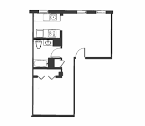 A black and white drawing of a floor plan.
