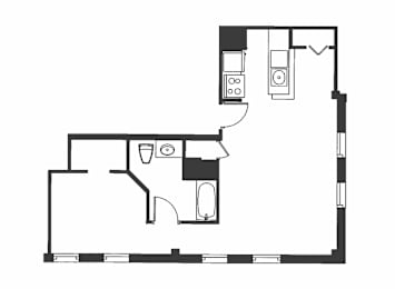 A black and white drawing of a house layout.