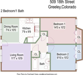  Floor Plan 2 Bed 1 Bath