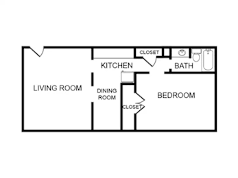 Studio 1 bath floor plan at Postmark at Littleton, Littleton, Colorado