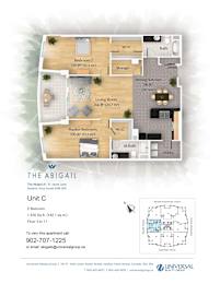 A floor plan for apartment unit C at The Abigail, showing a living room, two bedrooms, a dining/kitchen area, and bathrooms.