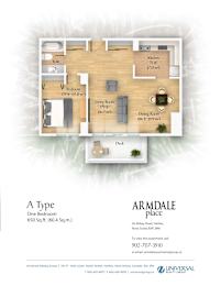 A type one bedroom apartment floor plan.