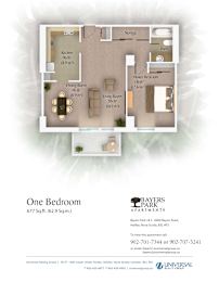 A floor plan for a one bedroom apartment at Bayers Park Apartments.