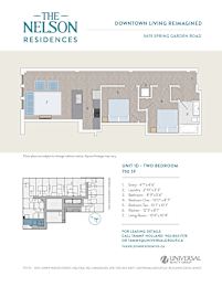 A floor plan for a two bedroom apartment at The Nelson Residences.