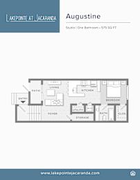 A floor plan of a studio apartment at Akepointe at Jacaranda.