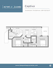 A floor plan of a Captiva apartment at Lake Pointe at Jacaranda.