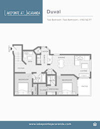 A floor plan of a duval apartment at lake pointe jacaranda.
