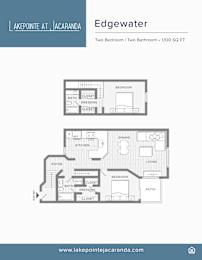 A floor plan for a property at Lake Pointe at Jacaranda showing two bedrooms and two bathrooms.