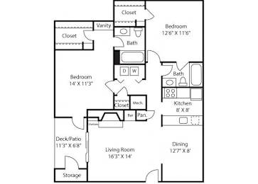  Floor Plan B2R - 1,129 sq. ft.