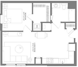 Floor Plan  A floor plan of a house with a living room, two bedrooms, and a WC.
