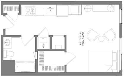 Floor Plan  A floor plan of a kitchen with a dining area and a living room.