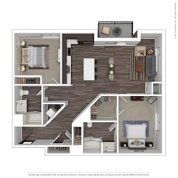 A floor plan of a house with a kitchen, living room, dining room, and bedrooms.