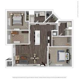 A floor plan of a house with a kitchen, living room, and bedrooms.