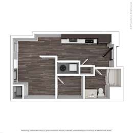 A drawing of a room with a wood panel wall and a white door.