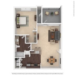 A2 1 Bed 1 Bath floor plan