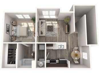 a rendering of a 3d floor plan of a bedroom