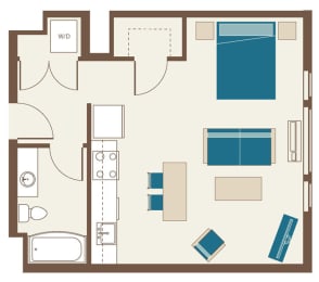 Floorplan-The Cordelia Studio with eastern exposure and view of the Steel bridge-Studio A5
