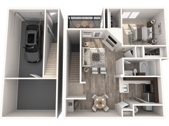 a 3d rendering of a floor plan with a bedroom and a bathroom