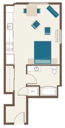 Floorplan-The Cordelia - 11' ceilings in this studio-Studio A9