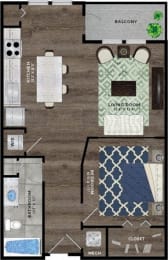 Luxury Apartments for Rent in Riverview, FL – Sole at Brandon – a 1 Bedroom A1, 1 bath floor plan