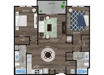 Luxury Apartments for Rent in Riverview, FL – Sole at Brandon – a 2 Bedroom B1, 2 bath floor plan