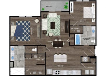 Luxury Apartments for Rent in Riverview, FL – Sole at Brandon – a 2 Bedroom B2, 2 bath floor plan