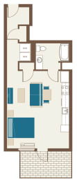 Floorplan-Studio B2-The Cordelia large studio with 11' ceilings and patio