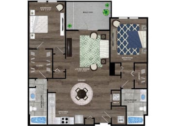 Luxury Apartments for Rent in Riverview, FL – Sole at Brandon – a 2 Bedroom B3, 2 bath floor plan