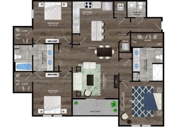 Luxury Apartments for Rent in Riverview, FL – Sole at Brandon – a 3 Bedroom C1, 2 bath floor plan