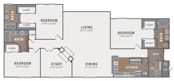 C1 Study, 3 br, 3 ba, 2091 sq. ft.