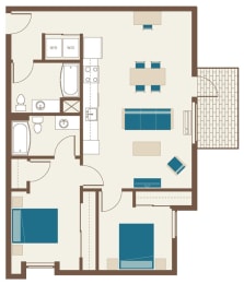 Floorplan-Two bedroom with patio with 11' ceilings-Two Bedroom D1