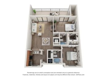  Floor Plan 2 Bed 2 Bath