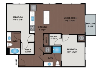 a floor plan of an apartment with a bedroom and a living room