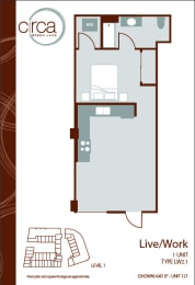 a floor plan of a house with a bedroom and a living room