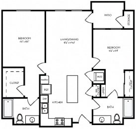 Floor Plan  2B	2 / 2 floorplan