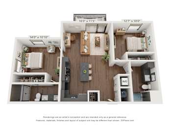 The Clover 2 Bedroom Caraway