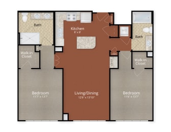 Two Bedroom Two Bath Floor Plan at Park Place at Petworth, Washington, 20011