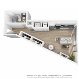 A floor plan of a studio apartment