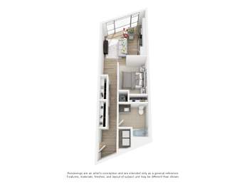 a bedroom with a bed a mirror a sink and a mirror